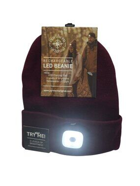 Northern Original Rechargeable LED Beanie Winter Hat Burgundy USB Charging